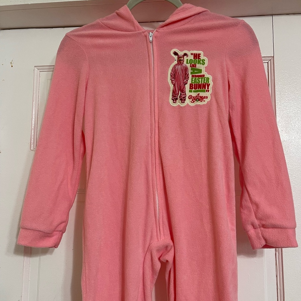 A Christmas Story Pink Nightmare Fuzzy Fleece Large Bunny Jumpsuit Floppy Ears